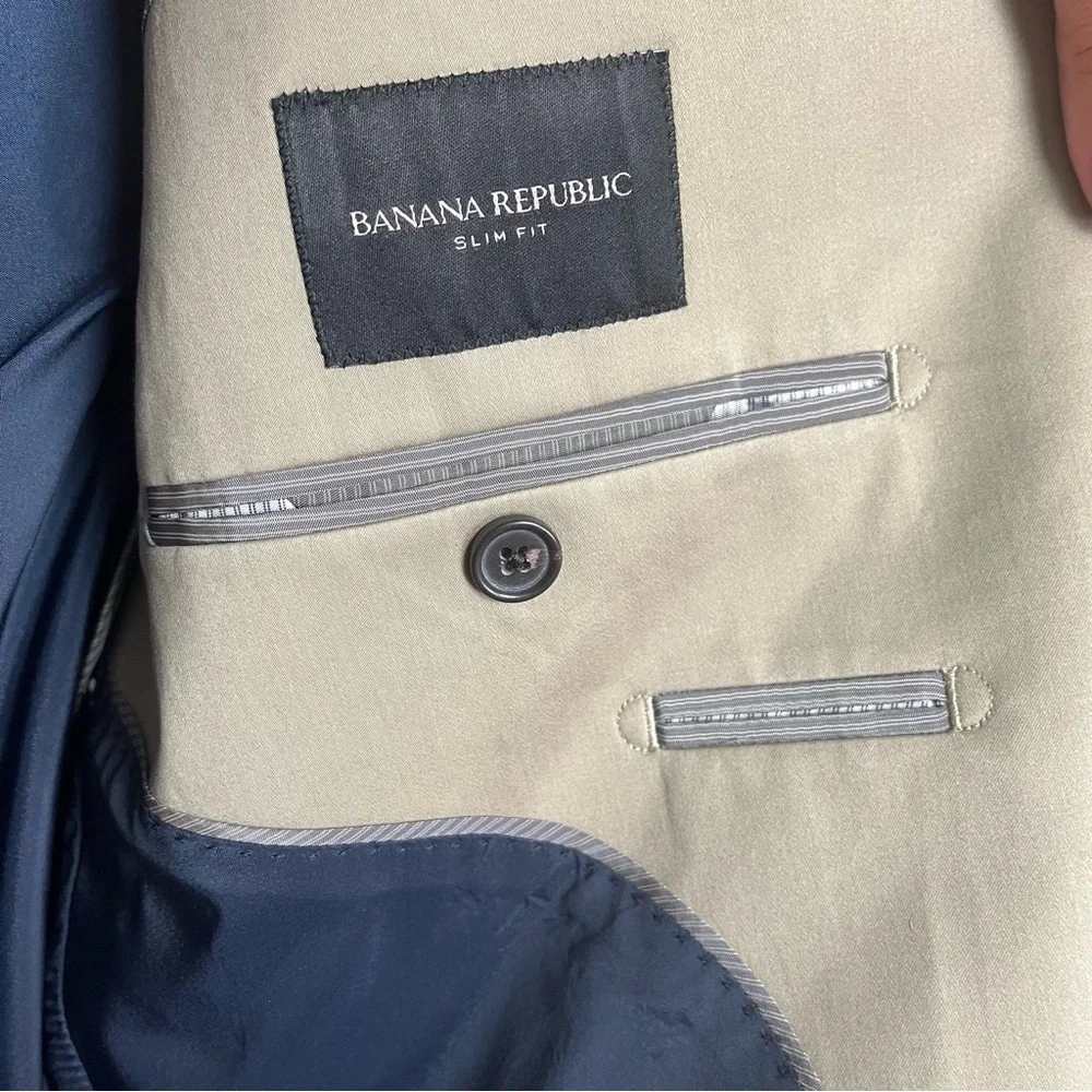 Banana Republic Sport Coat Blazer Cotton Khaki Tan Slim Fit Stretch Men’s 44R‎